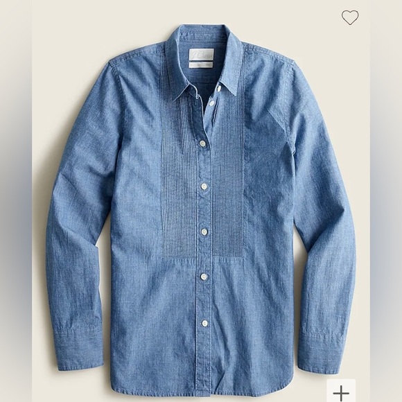 J. Crew Slim Fit Blue Chambray Tuxedo Long Sleeve 100% Cotton Button Shirt 0 - Picture 2 of 8